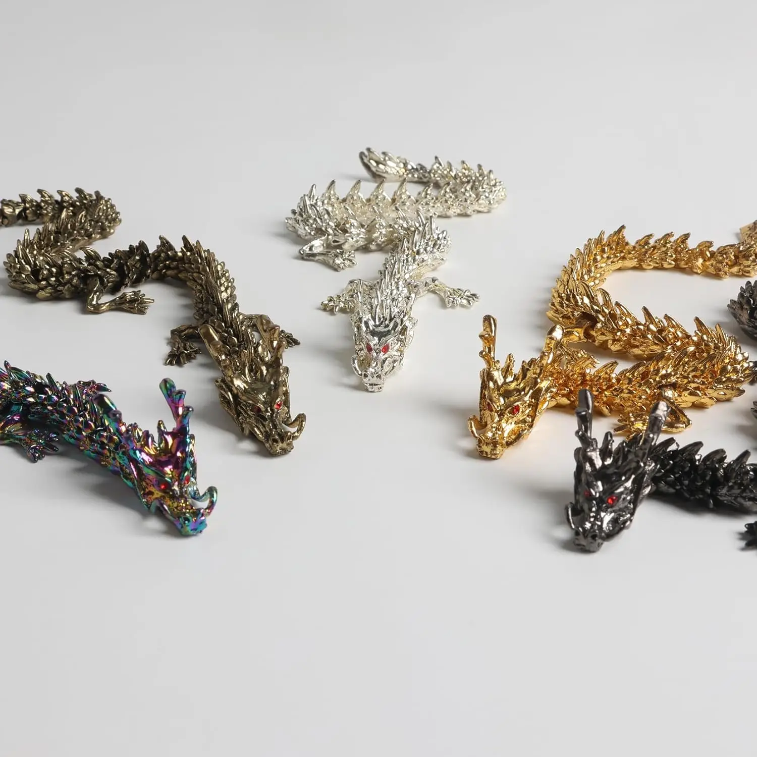 

5 Pcs Metal 3D Printed Articulated Chinese Dragon Figurine Statue Flexible Joints Home Office Desk Decor