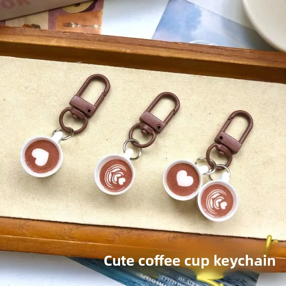 Kawaii Cute Cartoon Coffee Cup Keychain for School Backpack Gift Couples Friends Bag Charm Pendant Key Ring for Girls
