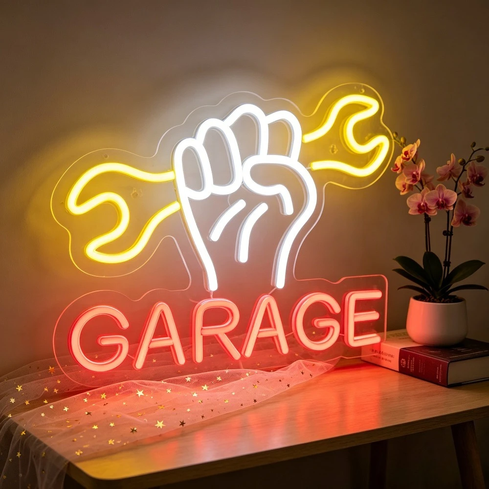 Garage Neon Sign Dimmable USB LED Neon Light for Man Cave Auto Repair Workshop Garage Game Room Motor Club Wall Decor Gift
