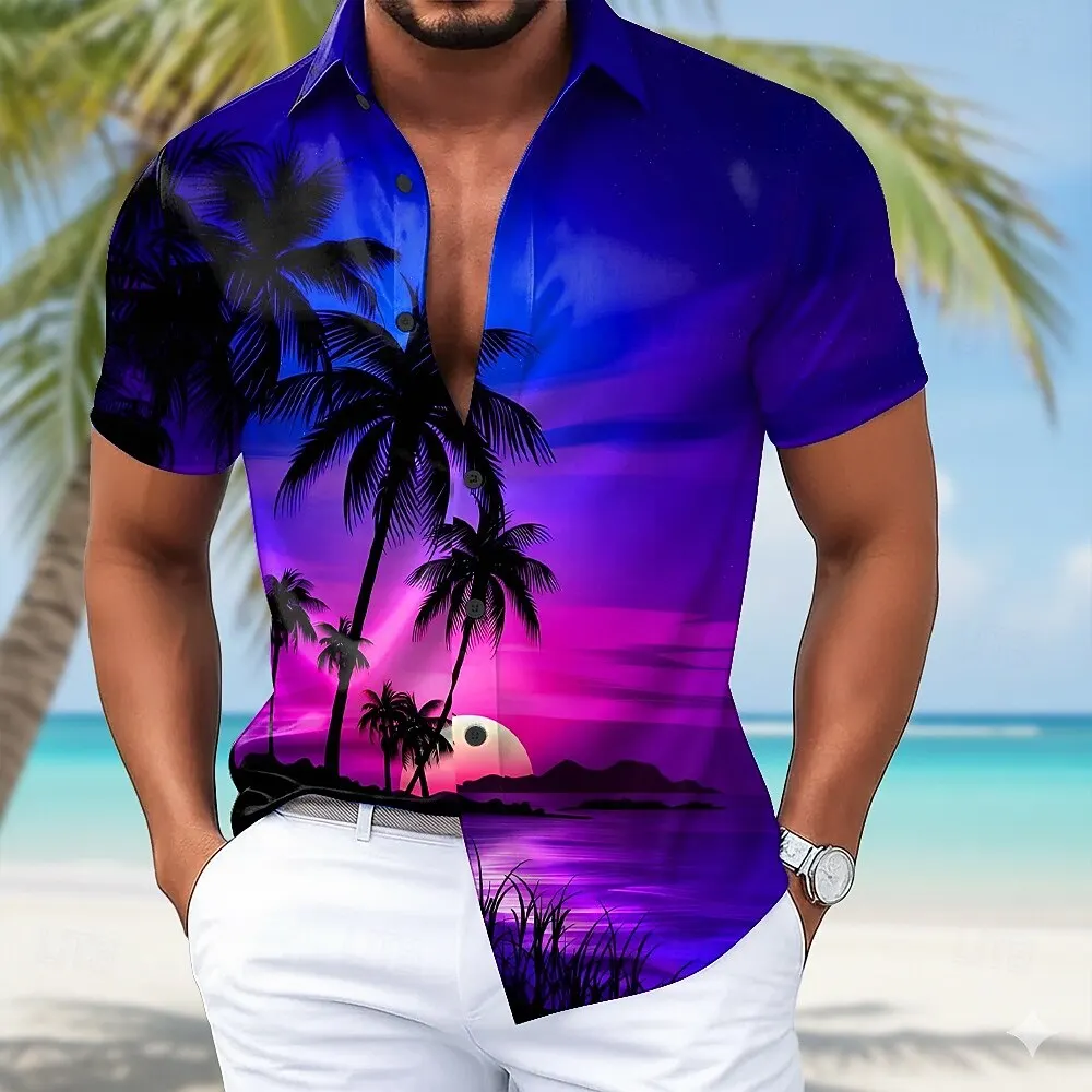 

Men's Casual Short Sleeve Printed Shirt Fashion Pattern Button Down Shirt Lightweight Soft Tops for Daily Beach Wear
