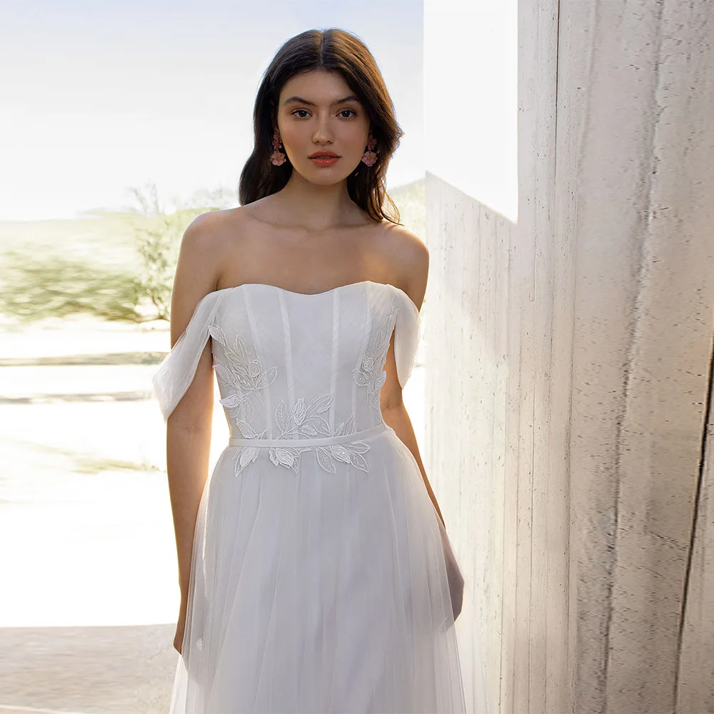 Aangepaste eenvoudige lieverd kraag a-lijn vrouwen trouwjurken elegante applique bruidsjurken dweilen lengte vestidos de novia