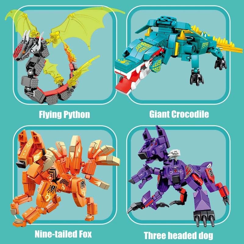 SEMBO Ideas 4IN1 Python Dog Fox Crocodile Animal Building Blocks MOC Chaos Bringer Transforming Mech Bricks Kids Toys Boys Gifts