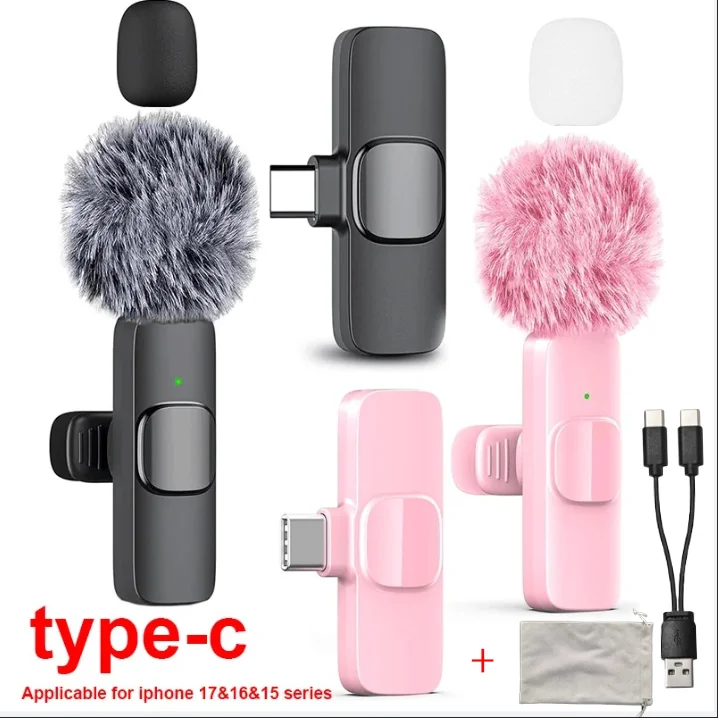 

Wireless Lavalier Microphone Mini Lapel Mic with Noise Reduction for iPhone USB-C Android Vlog Video Recording Content