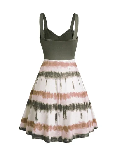 Imagen 2 del producto Vestido de talla grande con estampado Tie Dye para mujer, minivestido cruzado con botones falsos, cintura alta, sin mangas, línea A, vestidos de verano