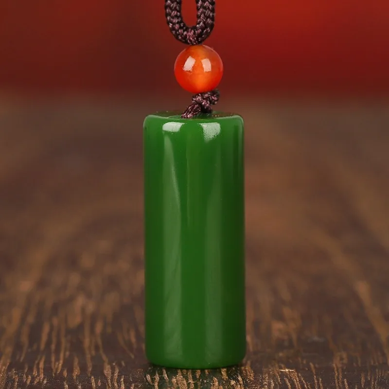 Spinach Green Jade Column Pendant for Men and Women's Popular Versatile Jade Pendant