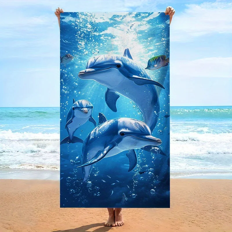 1pc-ドルフィンビーチタオル海洋生物テーマソフトマイクロファイバー生地バスタオルユニセックス特大タオル水泳旅行キャンプ用