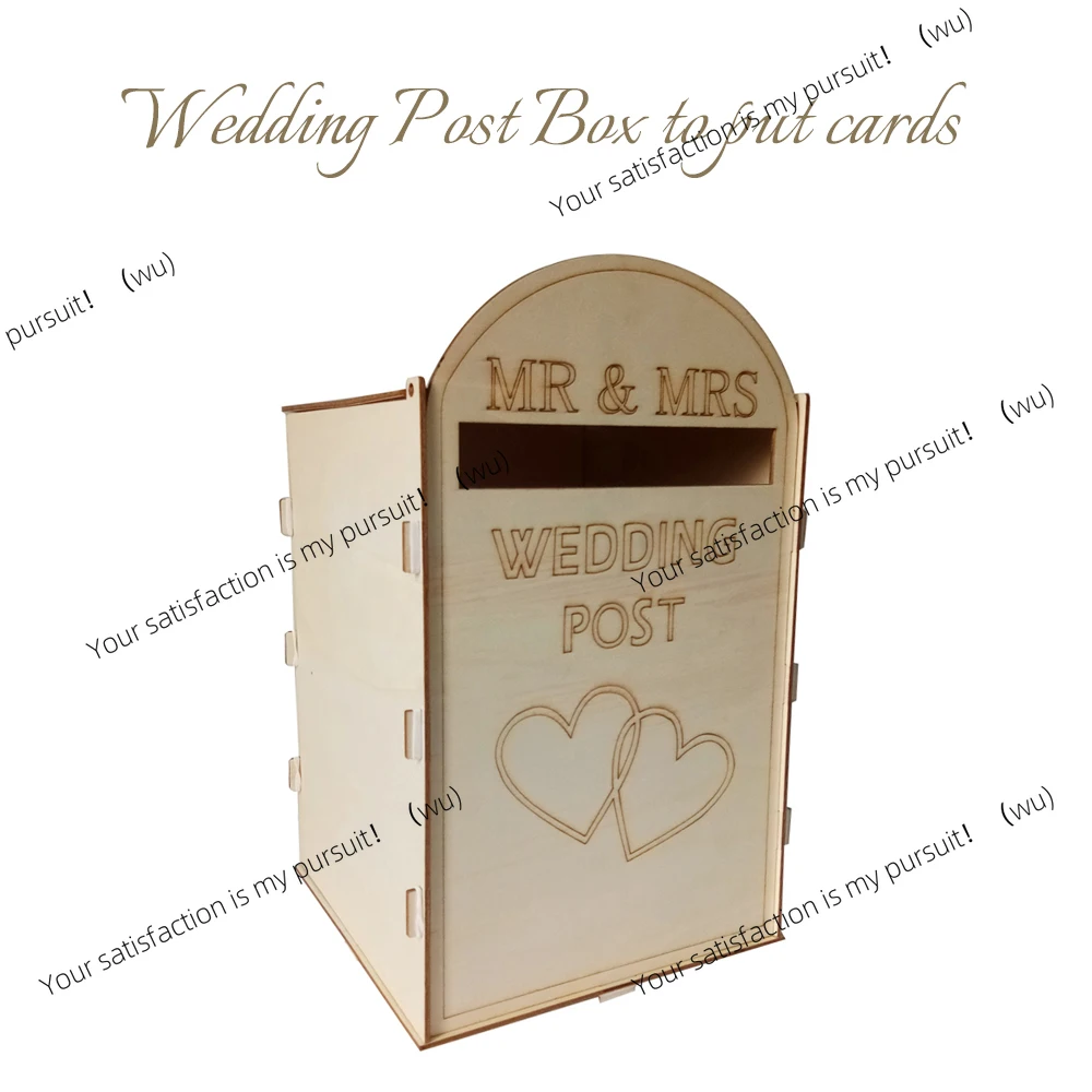 DIY Wooden Wedding Mailbox Post Box with Lock Rustic Hollow Gift Card Holder for Reception Wedding Anniversary Party Decoration