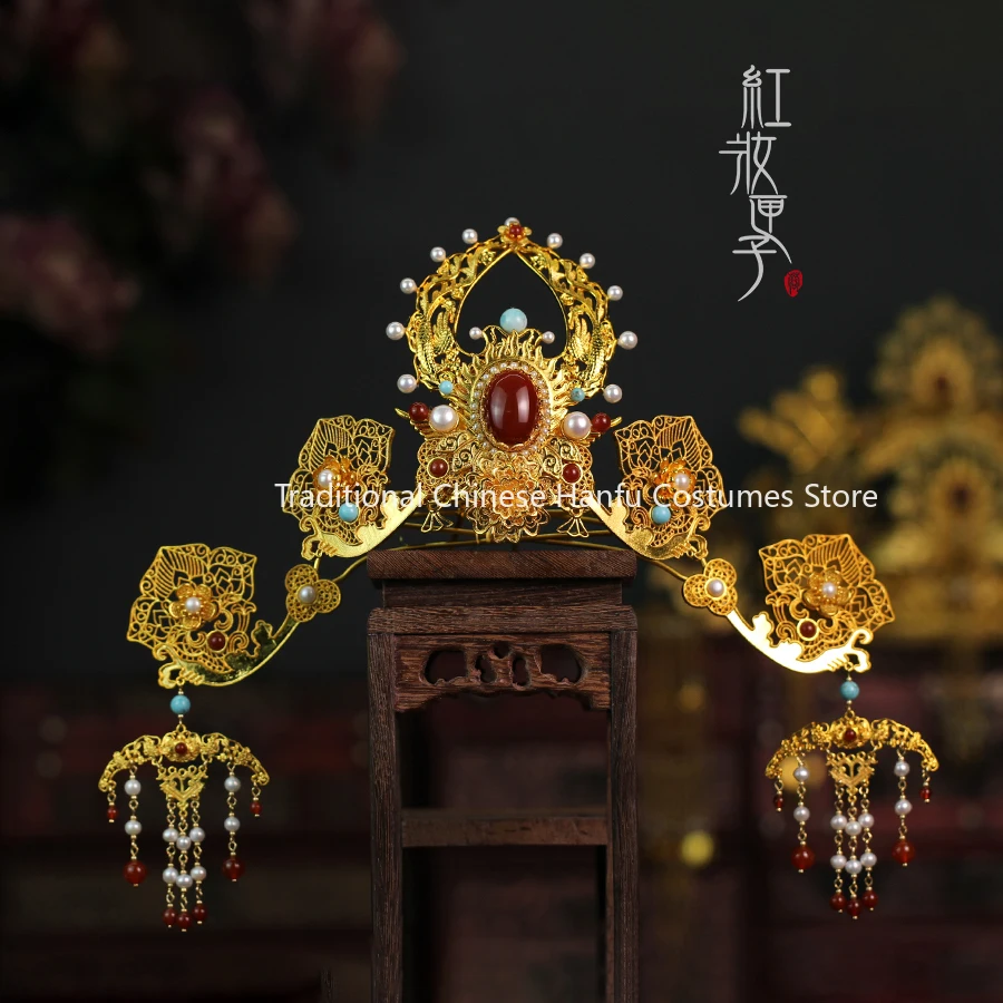 

Chinese Style Hanfu Accessorie Original Ancient Style Imitation Filigree Duobao Hair Crown Dunhuang Feitian Crown Tassel Hairpin