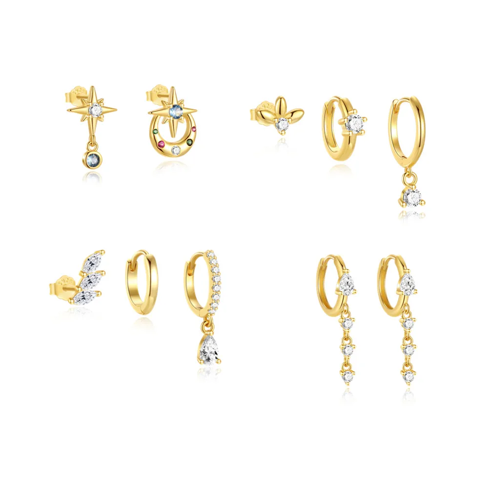 

LENNIK Golden new 925 sterling silver earrings for women, clover, octagonal star, horse eye, light luxury jewelry plata 925 실버