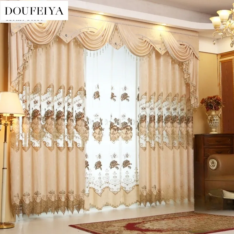 European Luxury Blackout Curtains for Living Room Bedroom Dining Valance Tulle Retro Decor Wedding Grace Classic Retro Decor