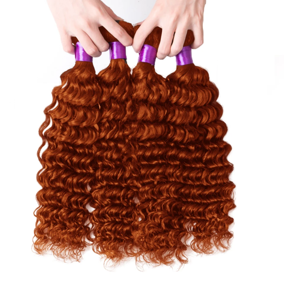 Deep Wave Bundles Human Hair Color 350 Ginger Orange Deep Curly Human Hair Bundles 12A Grade Double Weft Remy Hair Wet and Wavy