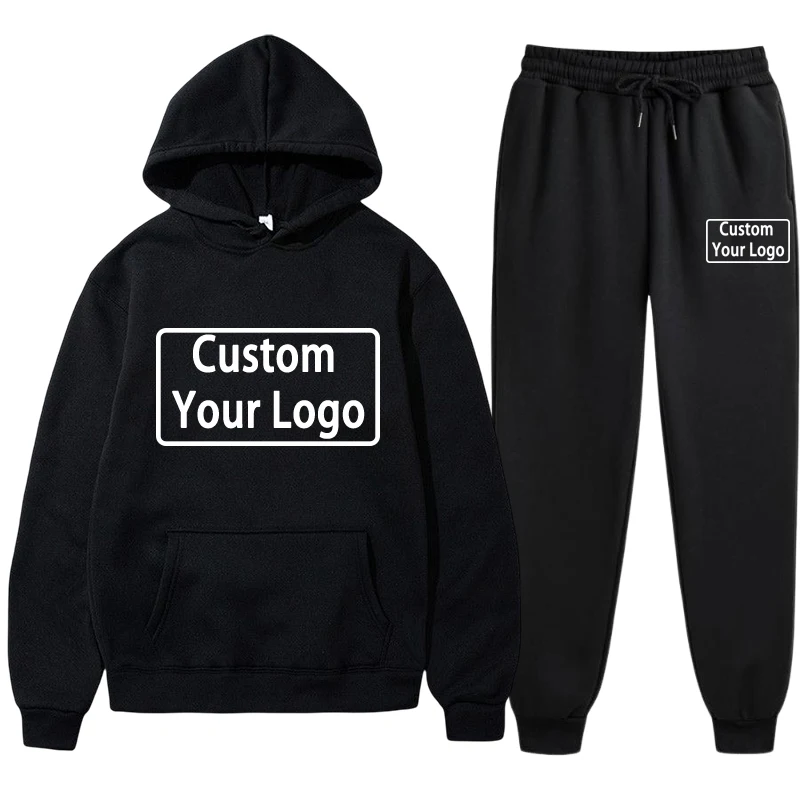 Customize Logo Print Hoodie Sweatpants Set Men Women Autumn Winter Casual Sporty Tracksuit DIY Design Pattern Clothing