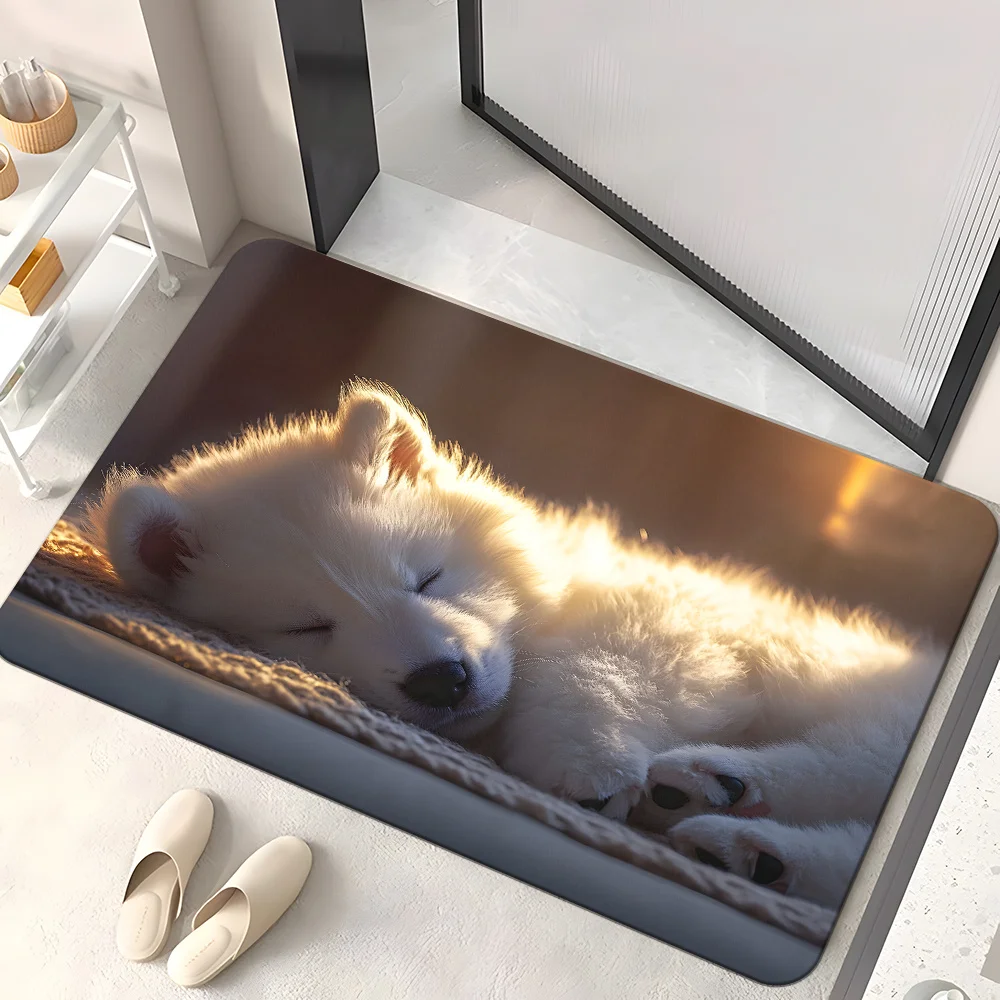 Cute Sleeping Husky Puppy Door Mat for Entryway, Cozy Dog Lover Welcome Mat for Home Decor