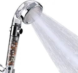 Mineral Balls 3 Modes High Pressure Shower Head with On/Off Switch Filter Water Saving Handheld Showerheads Bathroom Accessories