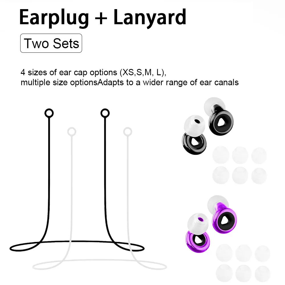 Lightweight Silicone Earplugs Set – 2 Pairs Ear Plugs & 2 Silicone Lanyard,for Napping, Long-Distance Trips, Office Concentratio