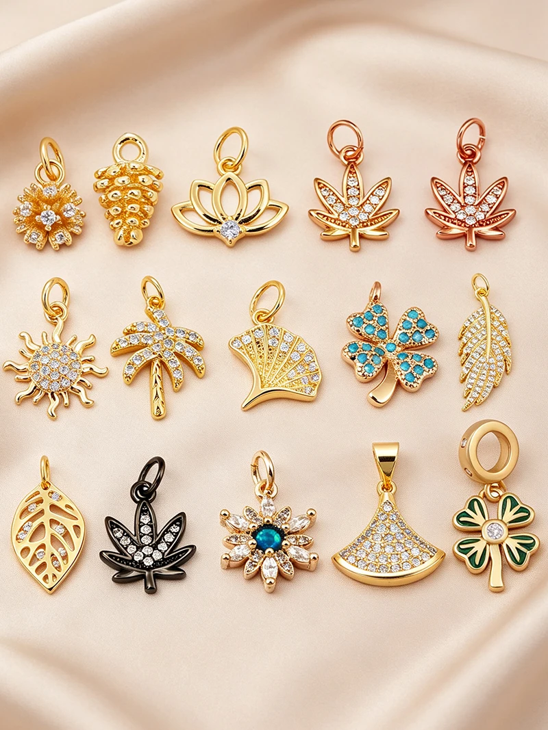Pine Cone Lotus Coconut Tree Sun Flower Ginkgo Leaf 18K Gold Charm,Bracelet Earring Attachment Jewelry Components Findings L44