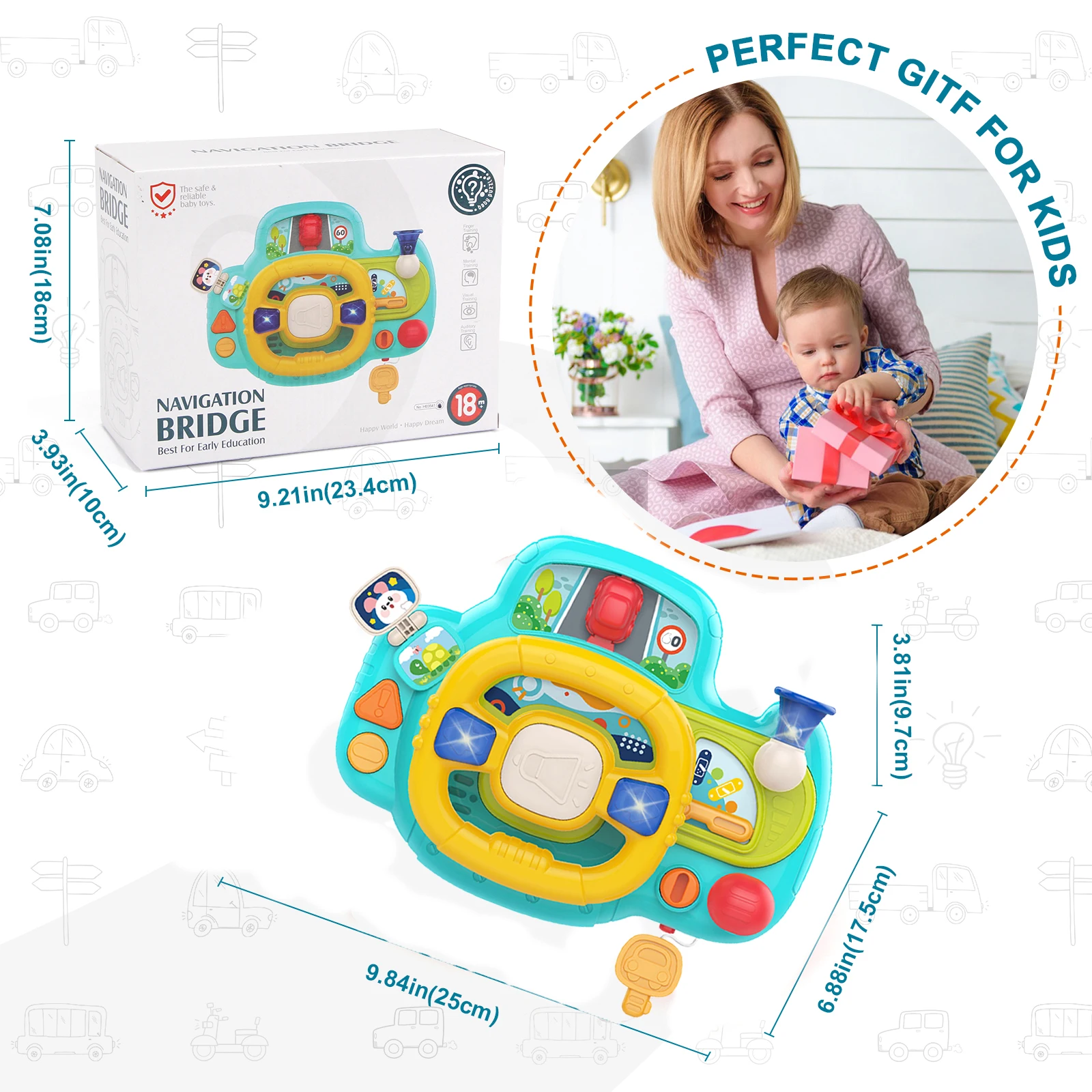 Baby Electric Steering Wheel for Stroller Simulate and Car Seats Driving Vocal Toys Educational Toys for 0-36 Months Toddlers