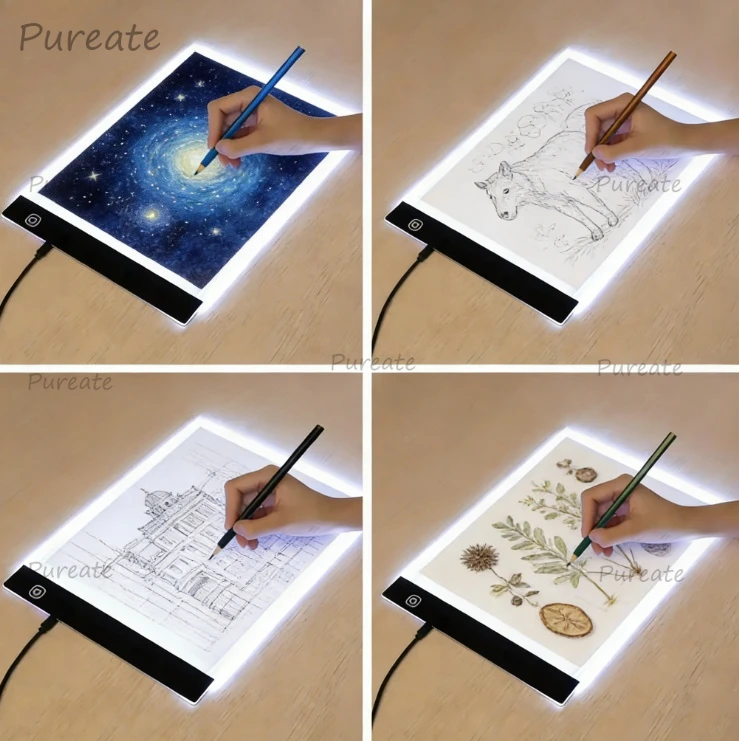 Tablette lumineuse LED pour le dessin des enfants, panneau de traçage à 3 niveaux de luminosité réglable, idéal pour la copie d'animations, cadeau créatif parfait pour les enfants