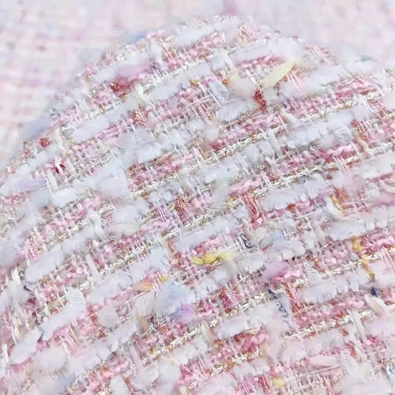 Pink Color Ribbon Yarn-Dyed Braided Tweed Fabric For Women\'s Autumn Jacket Dress Suit Coat Handbag DIY Cloth Sewing Fabric