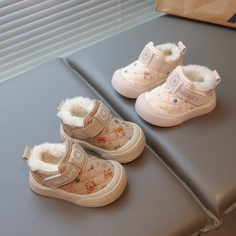 

Осенне-зимние зимние сапоги для маленьких девочек и мальчиков, детские уличные ботинки, детская теплая плюшевая обувь, нескользящая обувь для малышей на мягкой подошве