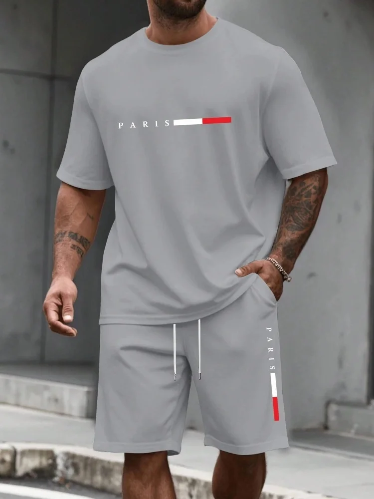 Men's Tracksuit 2 Piece ​O-neck Short Sleeve Shirt Shorts Set Men's Running Suit Plus Size T shirts Man Clothing Summer T-shirt view 6