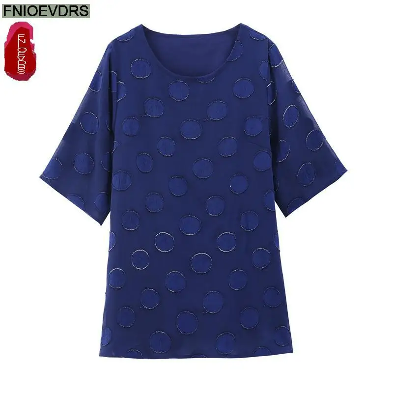 L-5XL Loose Clothes 2023 Women European Fashion Elegant Office Lady Dot Casual Tunic Belly Peplum Tops And Blouses