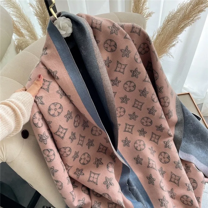 Winter Europe and the United States Imitation Cashmere Winter Explosion Long Outside Shawl Double-sided Warm Scarf 2024 NEW