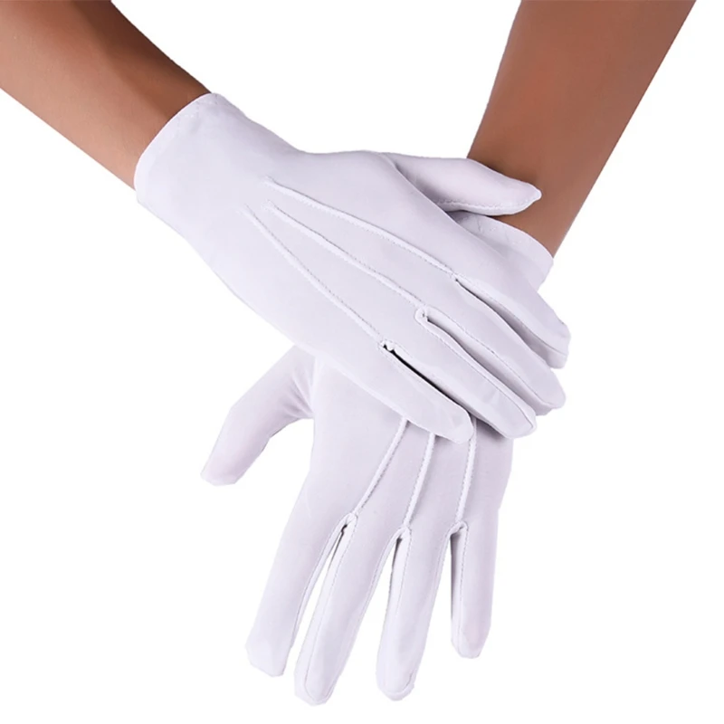 1 Pair Adult Black White Spandex for Parade Gloves Formal for Police Costume Tuxedo Guard Jewelry Inspection Uniform Mit