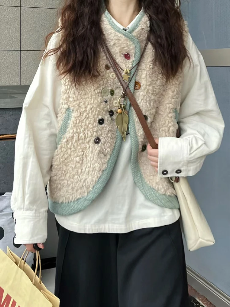 

Thiened Lamb Fur Vest Outerwear Women's Autumn Winter Casual Layering Faionable Morning Bell Evening Song