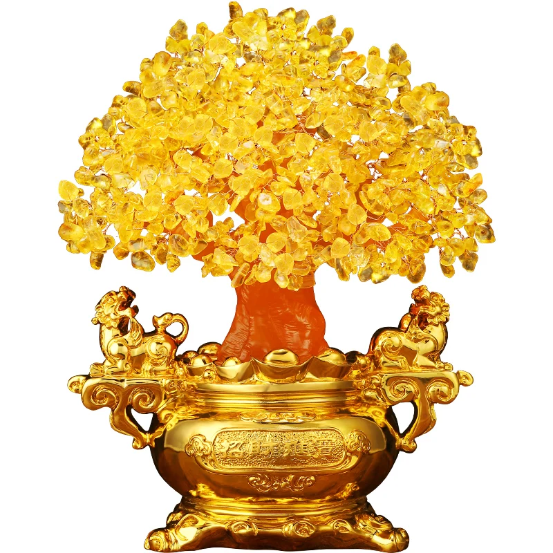 

Yellow Crystal Money Tree Ornament Zhaocai Tree Home decor accessories Resin Crafts Gift for company opening Feng Shui ornaments