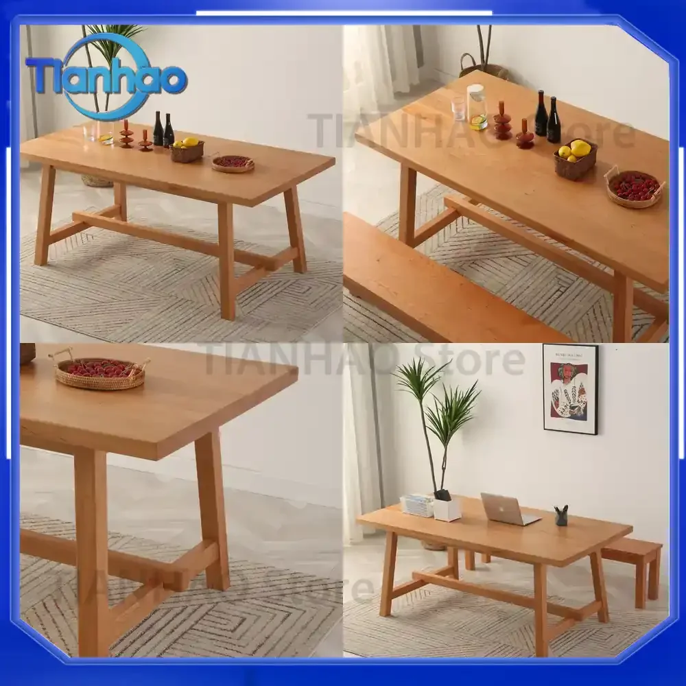 Solid Wood Dining Table for Nordic Style Rectangular Home Living Room Simple Desk Log Worktable Conference Table