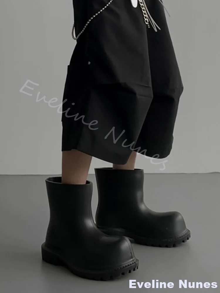 إيفا المضادة للانزلاق مقاوم للماء منتصف العجل احذية المطر الرجال جولة تو الانزلاق على كعب مكتنز الأسود ديربي كبير رئيس احذية المطر 2025 أحذية جديدة