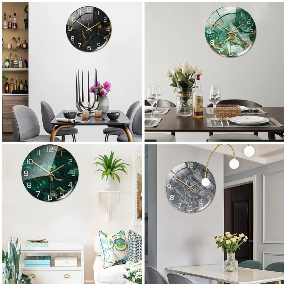 Circular Marble Light Luxury Wall Clock, Three-dimensional Creative Acrylic Clock, Home Decoration