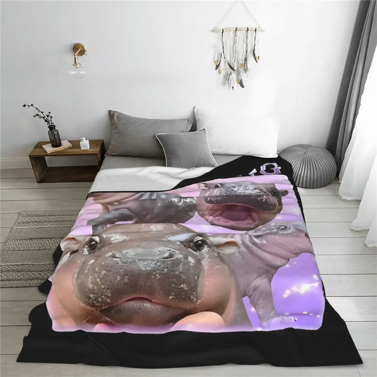 Moo Deng The Famous Pygmy Blanket Flannel Funny Warm Throw Blankets for Bed Sofa Textile Decor