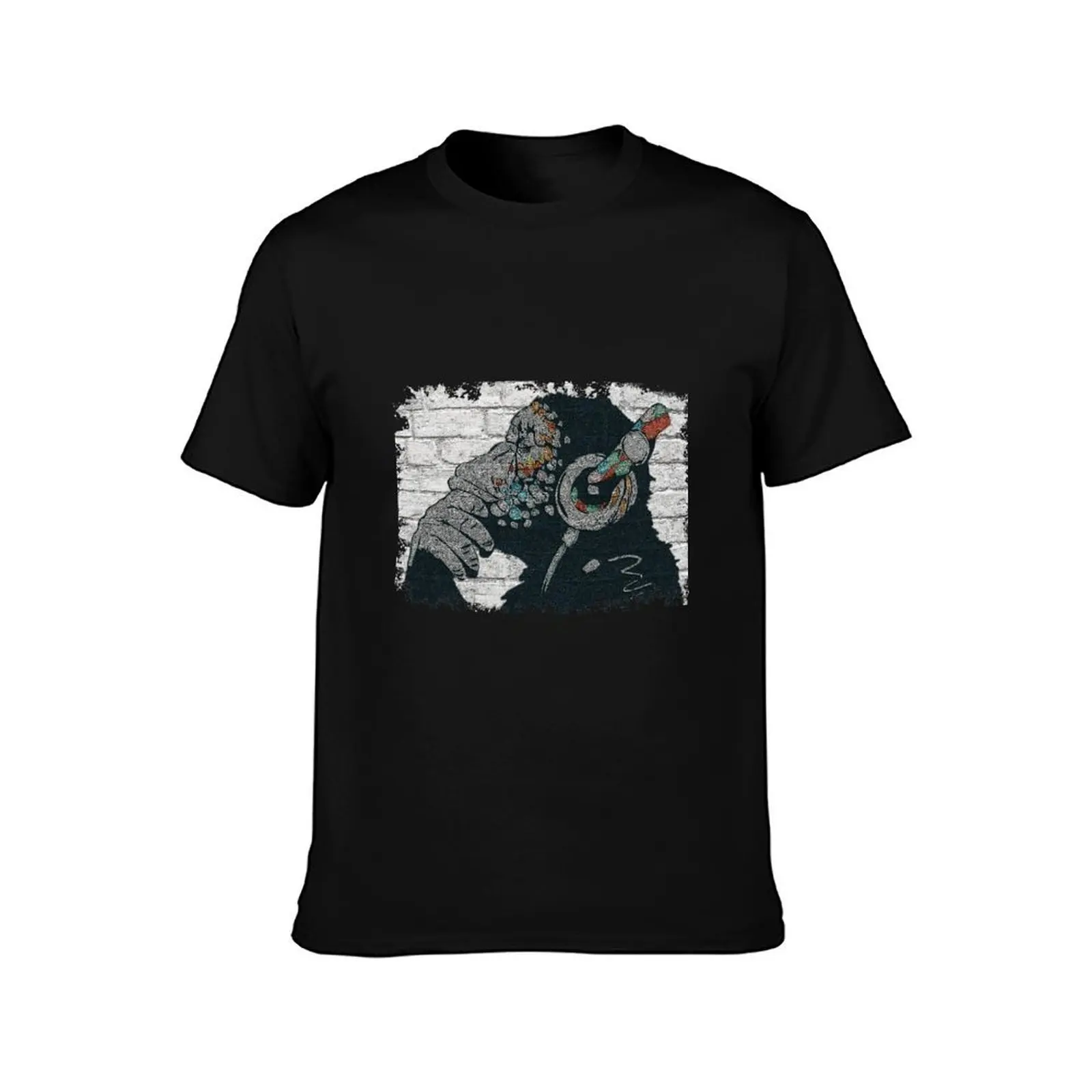 Banksy Monkey Funky Thinker with Headphones Graffiti Street Art T-Shirt, Summer Casual Cotton Tee, Oversized Streetwear Tops