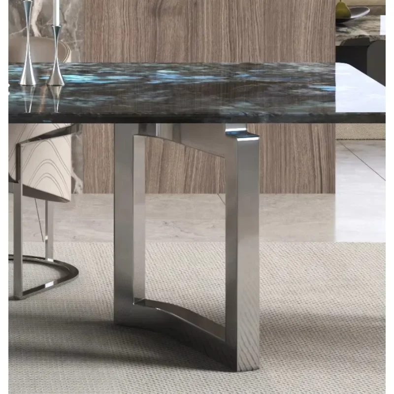 Hotel restaurant furniture Stainless steel base Round or rectangular marble dining table set 6 chairs
