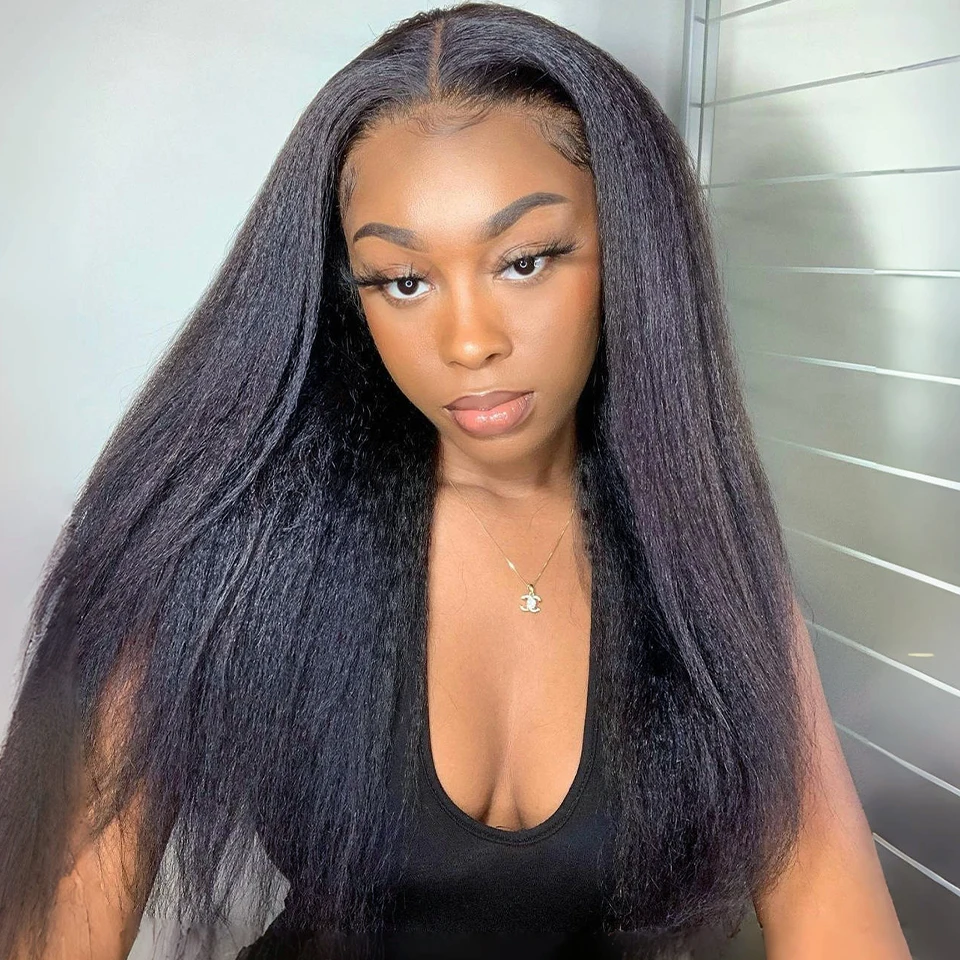 ISEE Kinky Straight Glueless Wigs Human Hair Wigs Upgrade 3 IN 1 Half Wig With Drawstring Seamless Clip Ins Flip Over
