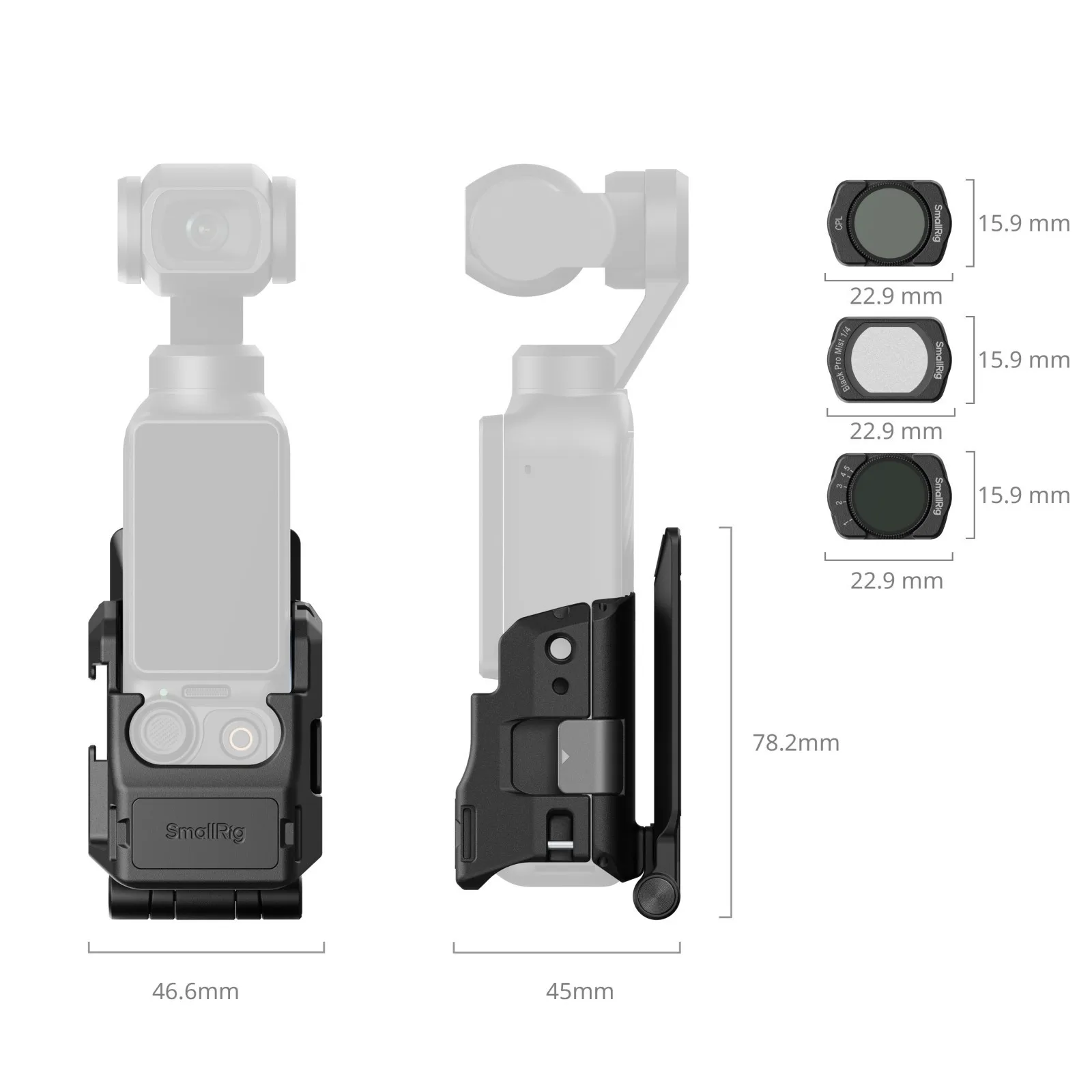 SmallRig Cage Kit for DJI Osmo Pocket 4 / 3, w 1/4 Black Mist / Variable ND2-ND32 / CPL Filter Magnetic Quick Release Interface