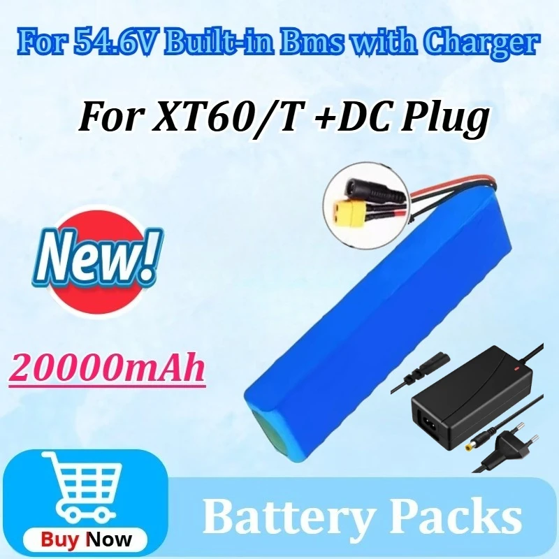 

New 48V 20Ah 18650 Lithium Battery Packs 13S2P for 54.6V Built-in Bms with Charger for XT60/T +DC Plug High Power Battery