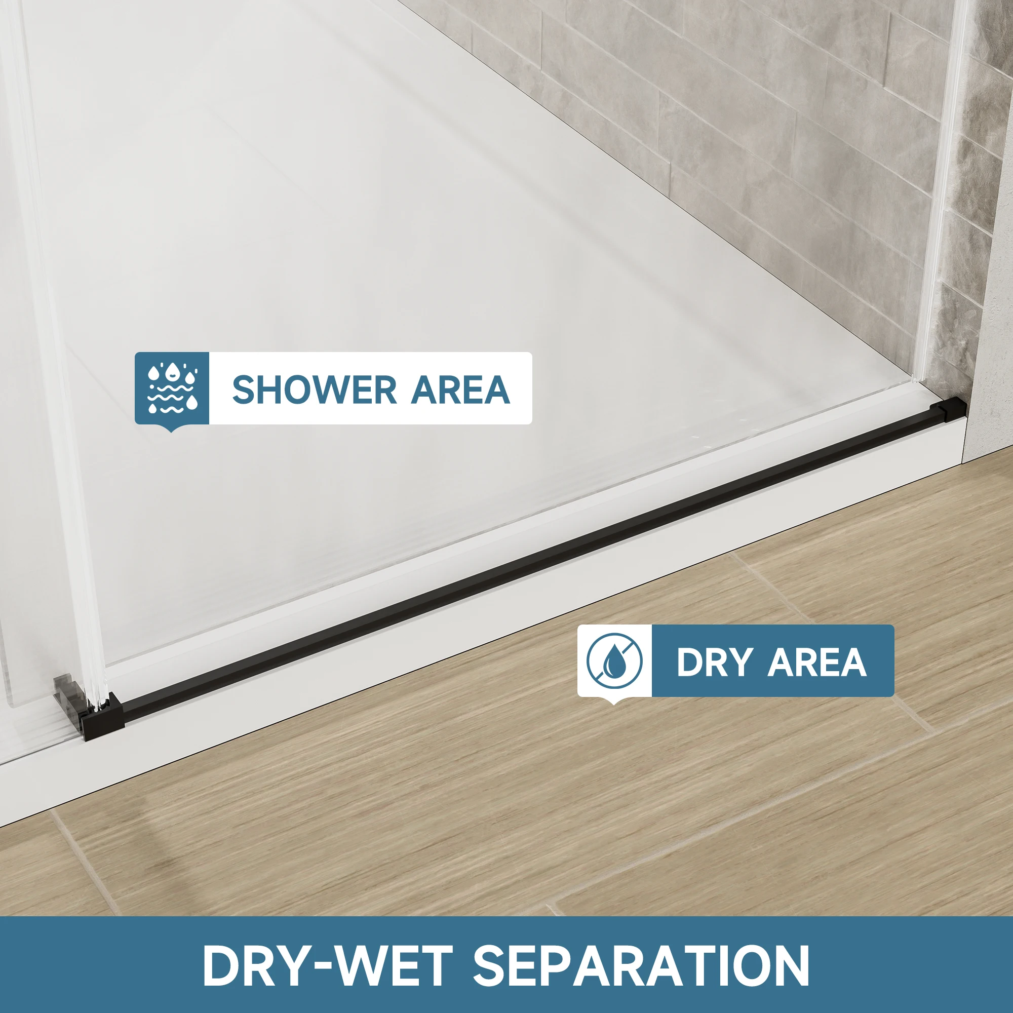 SH.KL 56-60 بوصة عرض × 76 بوصة باب دش الحمام، زجاج مقسى 8 مم، باب منزلق فردي، شاشة دش سوداء غير لامعة