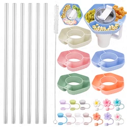 Snack Bowl for Stanley Cup with Handle Silicone Snack Tray with 4 Compartment  Handle Compatible with Stanley 20/30/40oz Tumbler