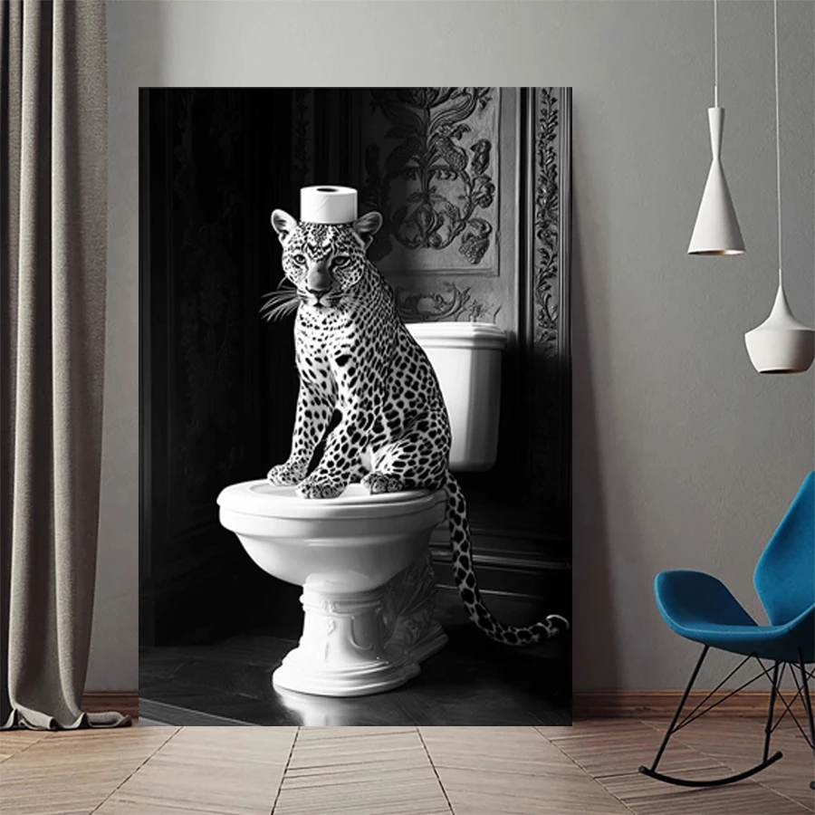Leopard On Toilet diamond art Paintings Modern Black And White Poster full drill diamond embroidery Funny Cheetah Bathroom decor