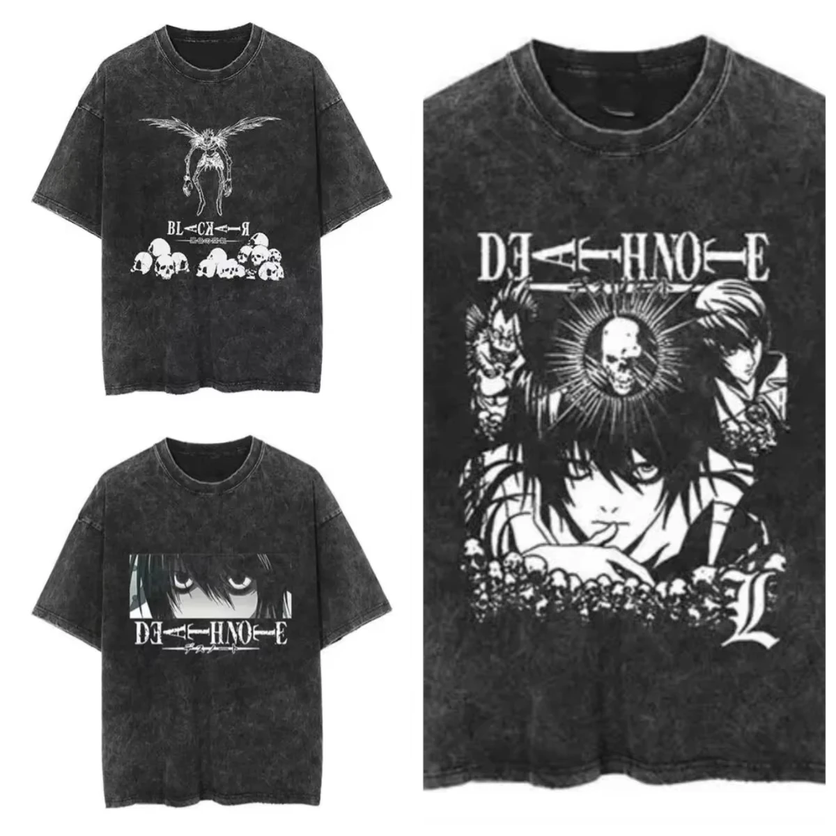 

2025 Japanese Tshirt Men's Clothing Anime Vintage T-shirt Death Note Washed T Shirt Tops T-shirt Y2k Clothes Short Sleeve