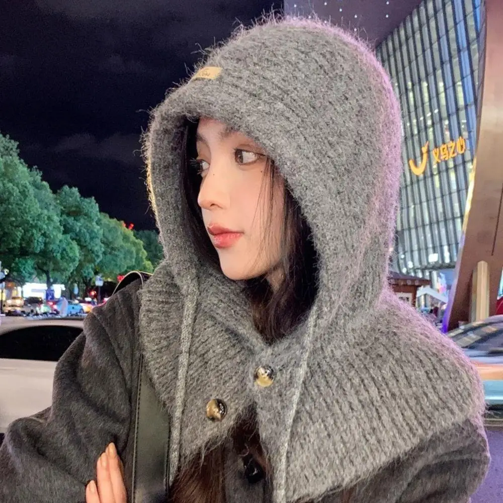 남성과 여성을위한 뜨거운 겨울 Balaclava 모자 니트 양모 후드 모자 야외 따뜻한 Drawstring 모자 목 칼라 스키 스노우 비니 모자