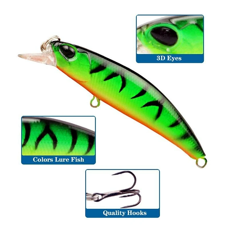 Señuelo Minnow Hundible con Ojos 3D – Cebo Duro Wobblers y Crankbait - imagen 2