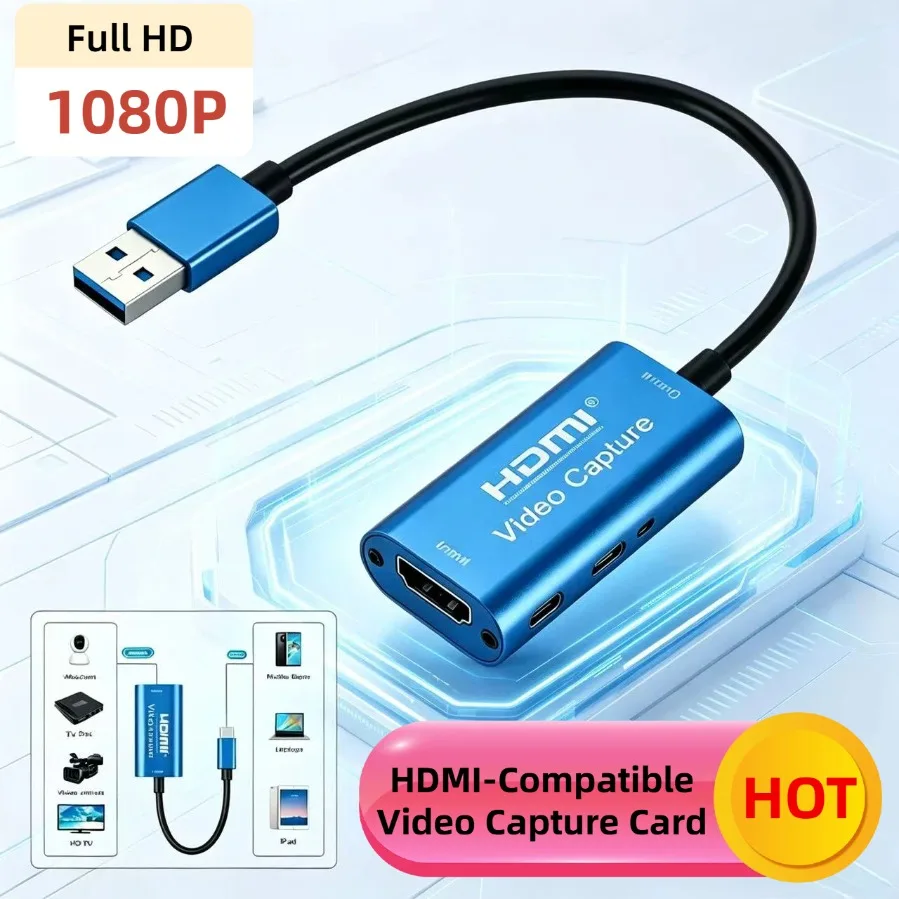 4K HD Video Capture Card HDMI-Compatible to USB 3.0/Type-c Adapter for 1080P PC Phone Game Camera Recording Live Streaming