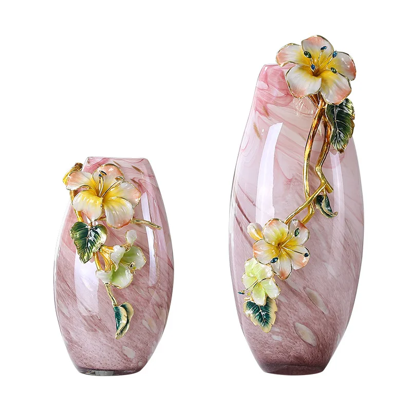 

Enamel vase ornament living room TV cabinet entrance European American high-end art glass light luxury decoration