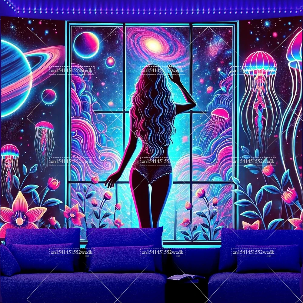 Cool Girl Blacklight Tapestry  - Aesthetic Tapestry 评论和价格
