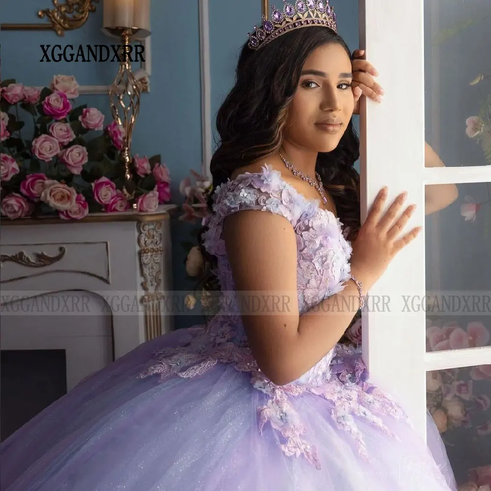 Vestidos De Quinceañera De princesa hinchada Lila, 15 Años, 15 Años, Apliques De encaje, desfile, dulce, fiesta De cumpleaños, Formal, 2024