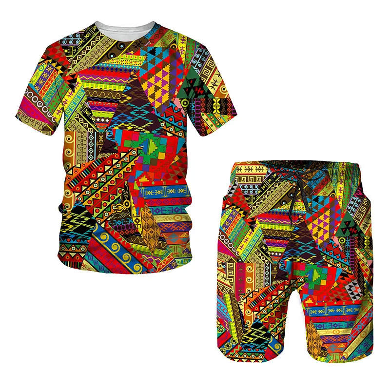 

Summer Men's T-shirt Set Tops Shorts 2 Pieces 3D Printing Egyptian style Fashion Outfit Oversized Daily Quick Dry Tracksuit